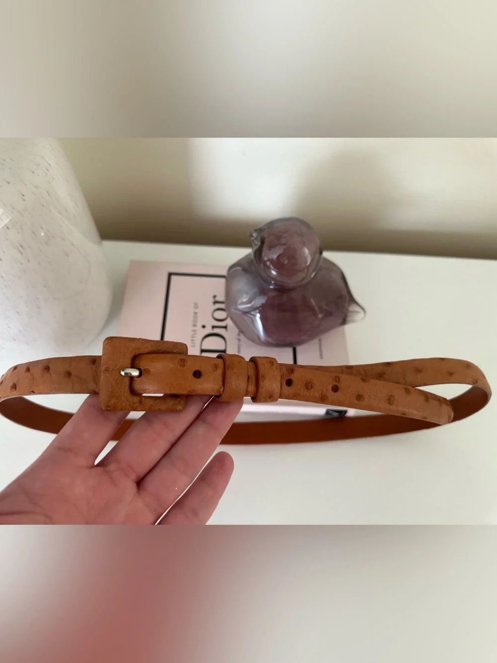 Ralph Lauren Cognac Embossed ostrich Leather Belt